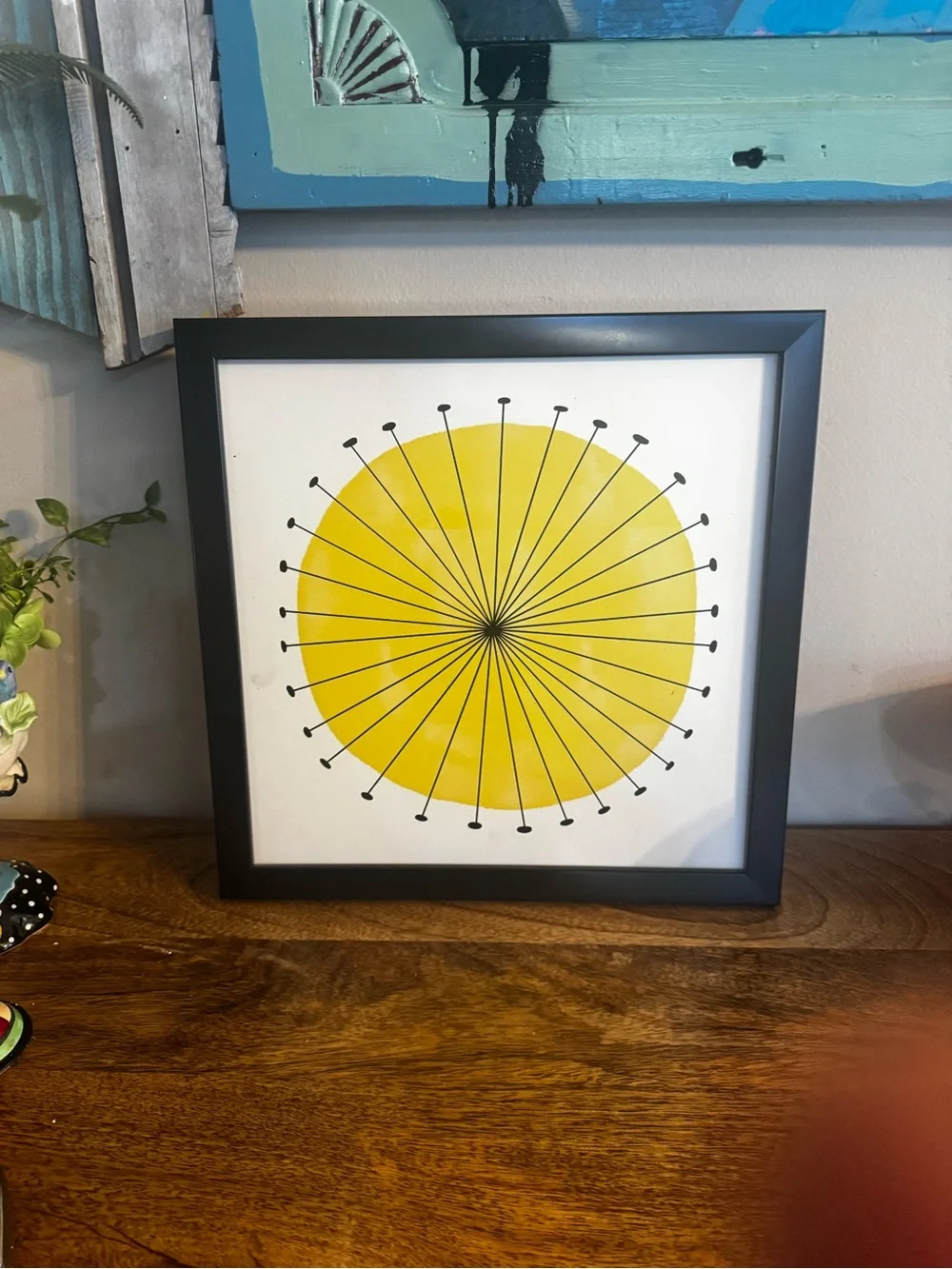Sunburst Yellow Wall Art in Black Frame by